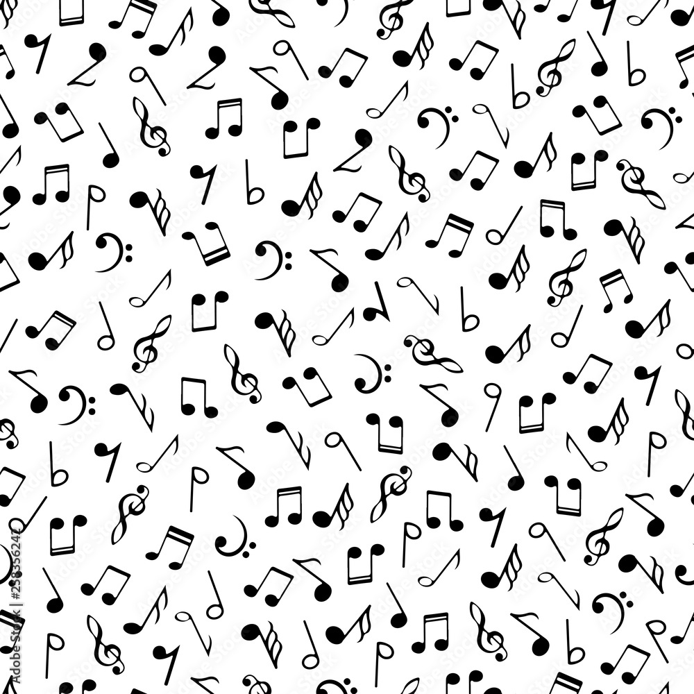 Music notes black and white seamless pattern. Monochrome colors background. Abstract vector texture musical sign. Music notes black and white seamless pattern. Monochrome colors background. Abstract vector texture musical sign.