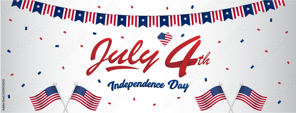 Obraz premium Basic RGB4 july usa happy independence day greeting for social media fan page wall size banner with american flag and red blue pattern