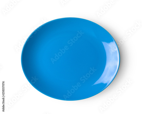 blue ceramic plate on white background