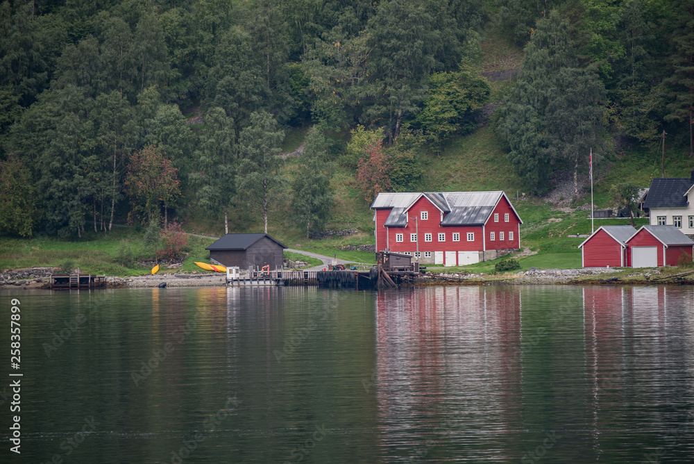 Red house on the fjord
