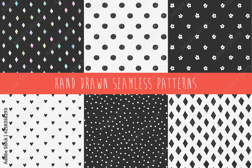 Set of abstract hand drawn patterns. Vector illustration.