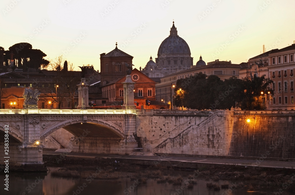 Bridge of Victor Emmanuel II and basilica of st. Paul in Rome. Italy
