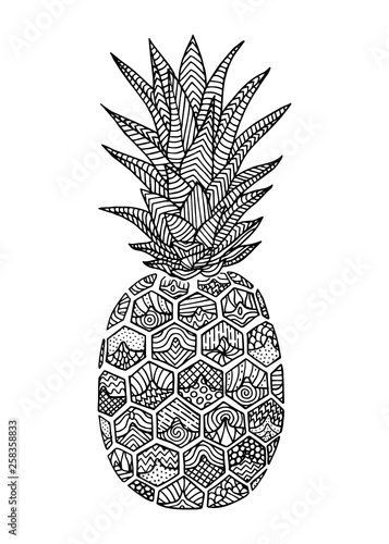 Pineapple doodle, hand drawn with brush pen