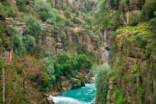 Blue river landscape from Koprulu Canyon in Manavgat, Antalya, Turkey.
