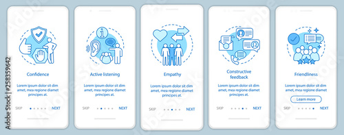 Employee soft qualities onboarding mobile app page screen vector