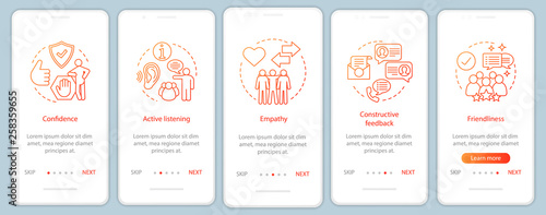 HR soft qualities onboarding mobile app page screen vector templ