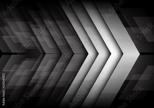 Abstract grey metallic arrow direction overlap on dark speed design modern futuristic background vector illustration.