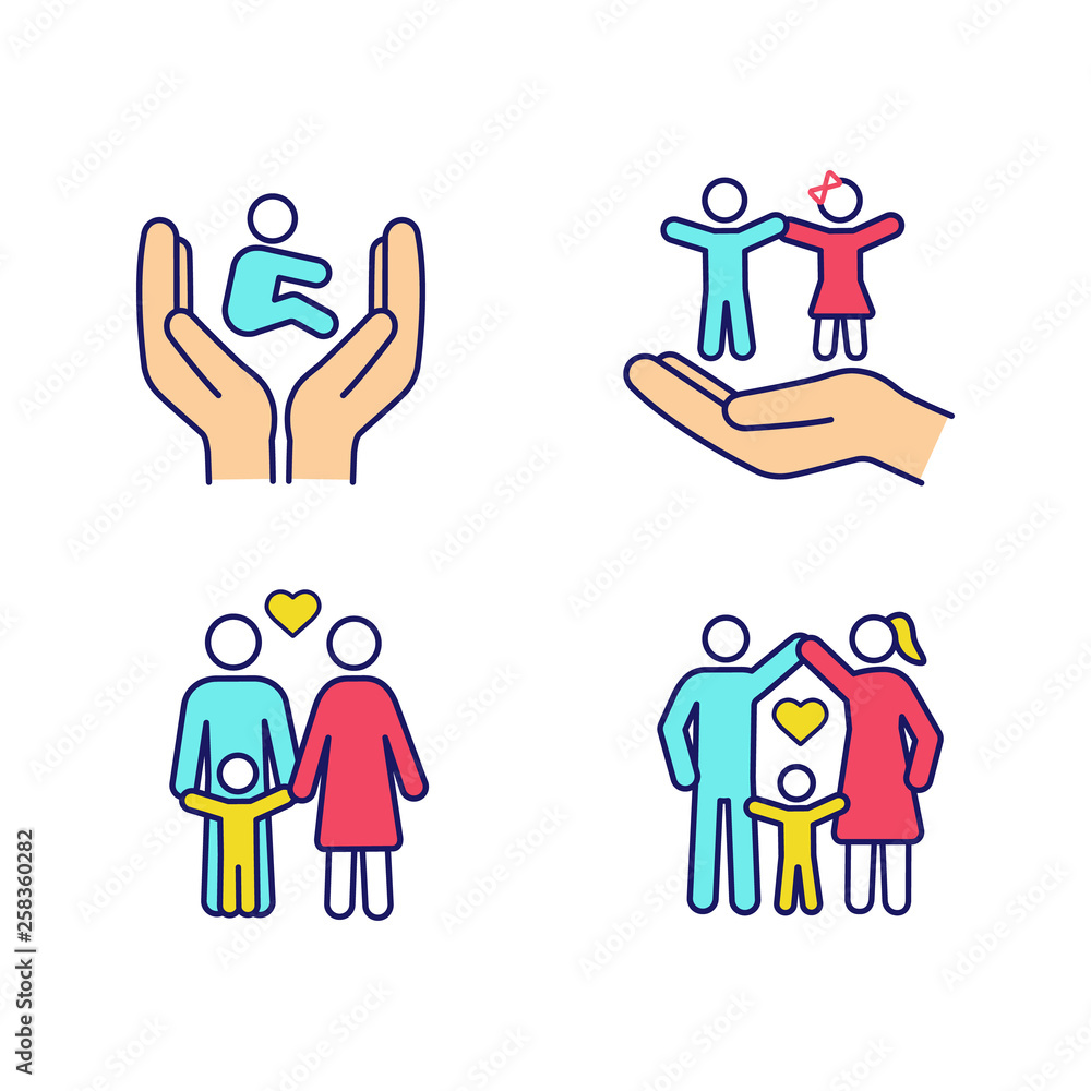 Fototapeta premium Child custody color icons set