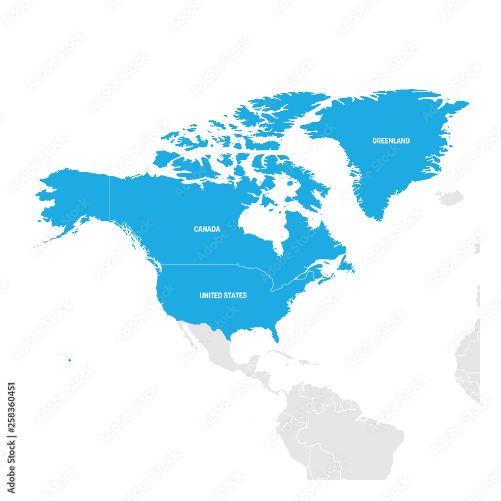 North America Region. Map of countries in northern America. Vector illustration