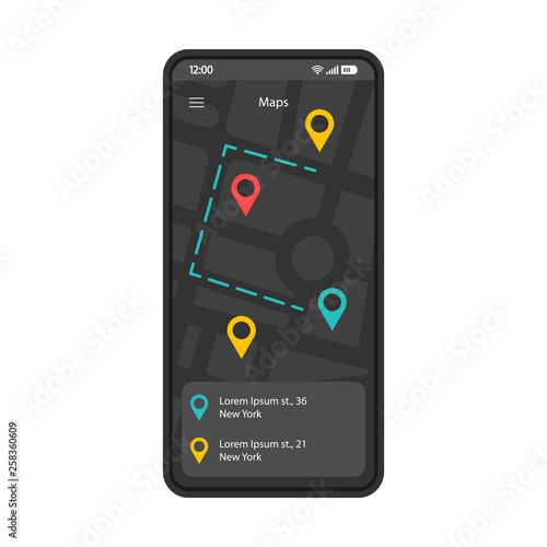 GPS navigation app interface vector template