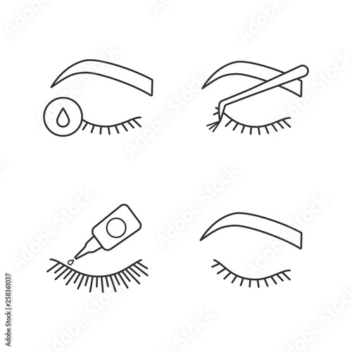 Eyelash extension linear icons set