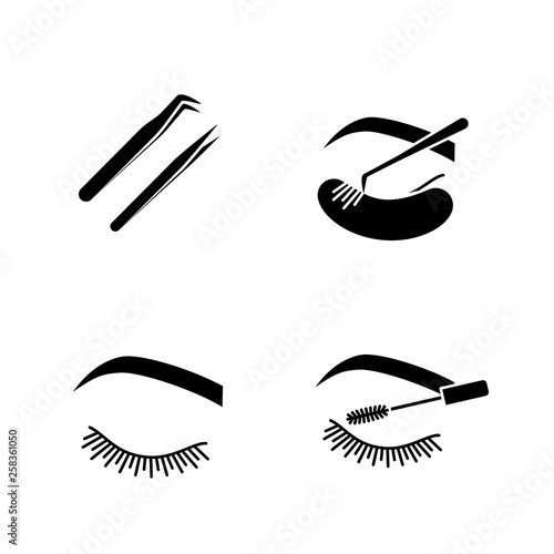 Eyelash extension glyph icons set