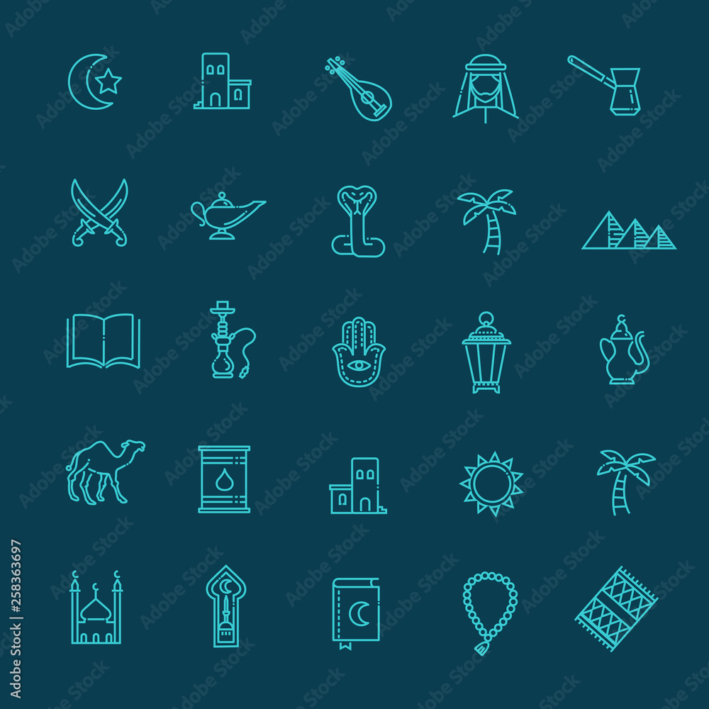 Outline icons set - Islam collection Outline icons set - Islam collection