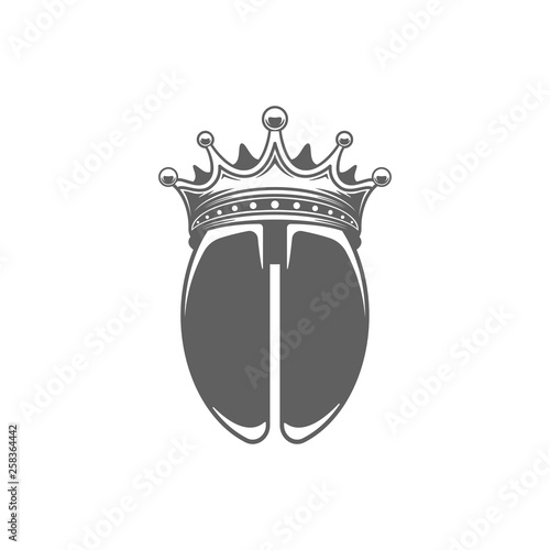 Coffee bean with crown vector illustration. Bean silhouette Isolated on white background.