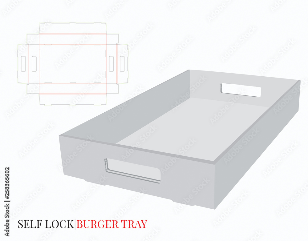 Self Lock Tray With Handles Template. Vector with die cut / laser cut
