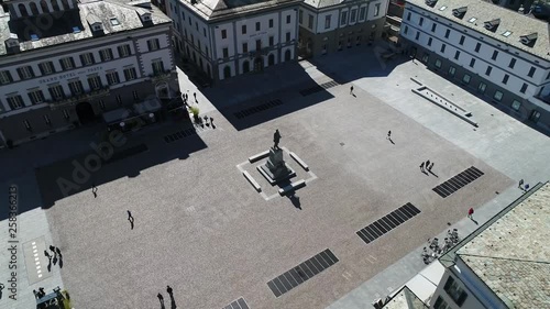 Garibaldi square, city of Sondrio in Valtellina. Aerial view with drone over the city