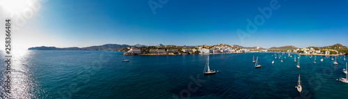 Aerial view, view of the bay of Santa Ponsa with sailing yachts, Santa Ponca, Mallorca, Balearic Islands, Spain