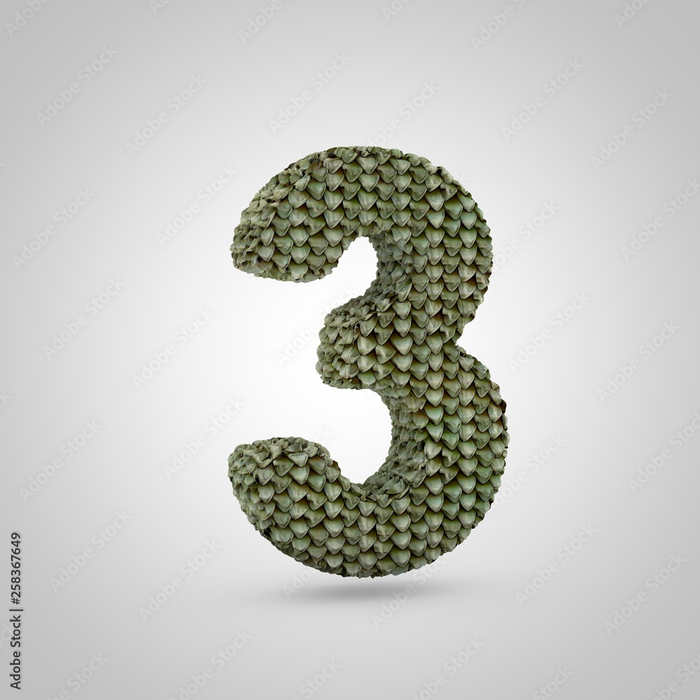 Naklejka premium Volumetric dragon skin number 3 isolated on white background.