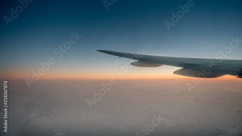 Wonderful View Of The Twilight Sky Through The Window An Airplane