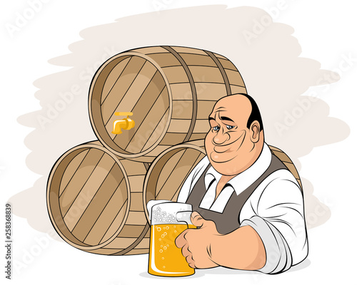Man and beer barrels