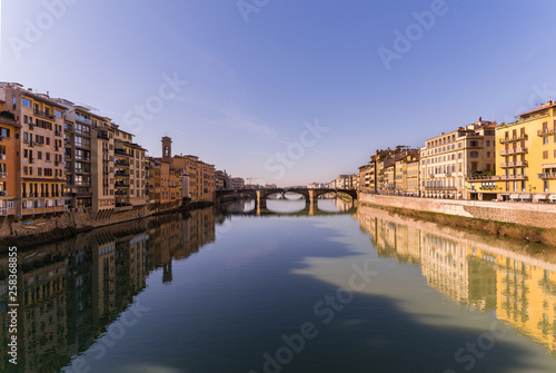 View from "pontevecchio" over river Arno in Florence, Italy