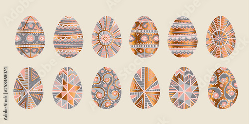Traditional Easter egg decor in pale rose and gray