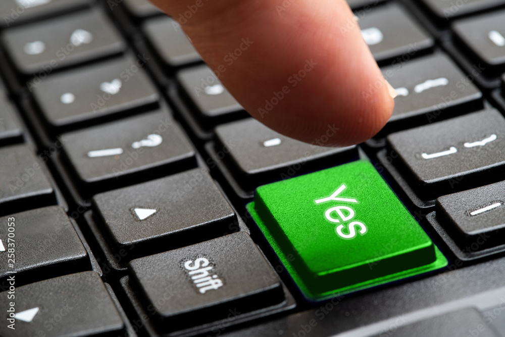 Yes button on keyboard, selective focus , concept word Yes button on keyboard, selective focus , concept word