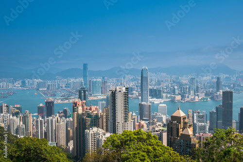 Hong Kong City skyline day time view from Victoria Peak.