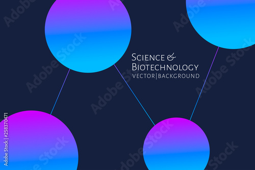 Modern background with hexagons, chemical bonds, molecules pattern. Medicine, science, biotechnology, pharmacology innovation concept. Place for text. Dark backdrop. Vector EPS 10 illustration..