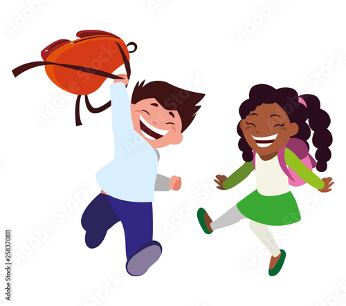 happy little interracial school kids characters