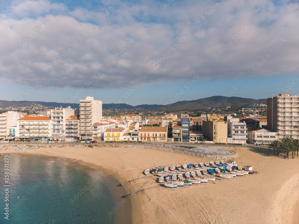 Aerial drone picture from small village Sant Antoni de Calonge from Spain, in Costa Brava