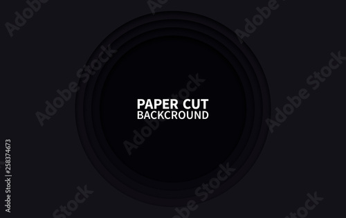 Circle paper cut background. Wavy black layers. Abstract realistic paper design. Trendy carving art. 3d relief.