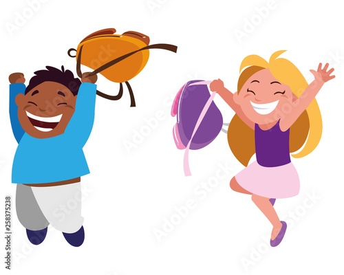 happy little interracial school kids characters
