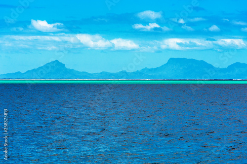 View of the seascape, Huahine, French Polynesia. Copy space for text.