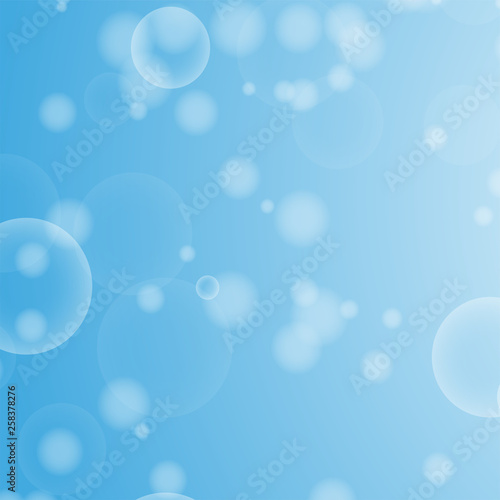 Light blue abstract background with a bokeh in the form of circles. Underwater world with air bubbles. Vector illustration.
