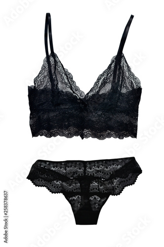  set of black lace underwear on a white background