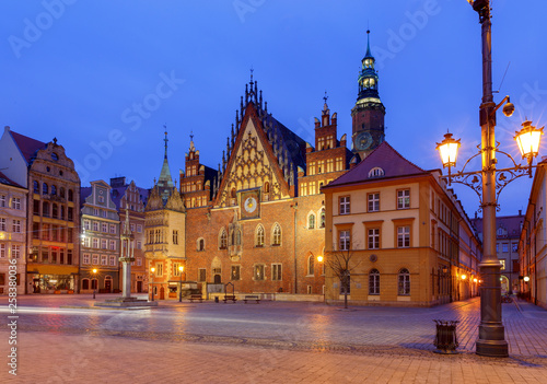 Wroclaw Market Square at night. © pillerss