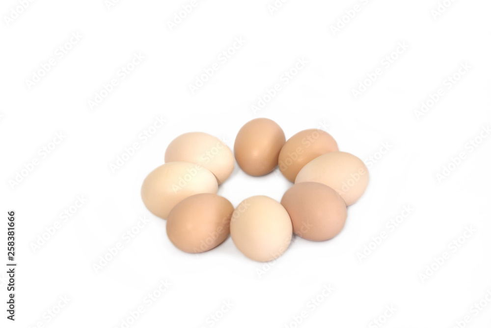 Chicken eggs diet homemade on a white background.