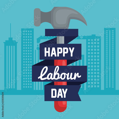 Wallpaper Mural hammer equipment with ribbon to labour day Torontodigital.ca