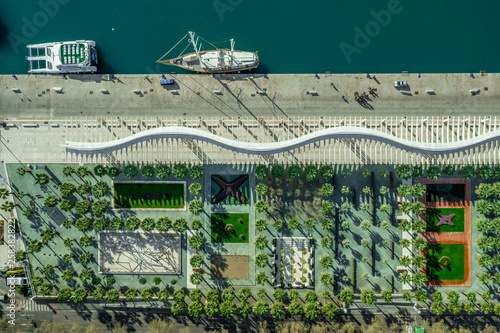 Malaga aerial view of the Alcazaba, cathedral and port