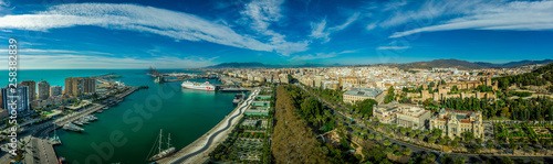 Malaga aerial view of the Alcazaba, cathedral and port