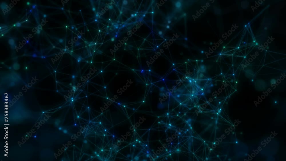 Family ties.Digital Data Points Network Loop dark background, rotating ...