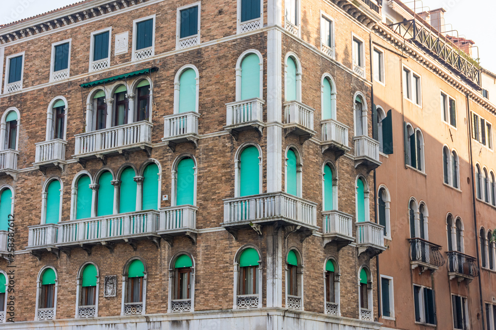 Italy, Venice, details and view of buildings in typical Venetian style.