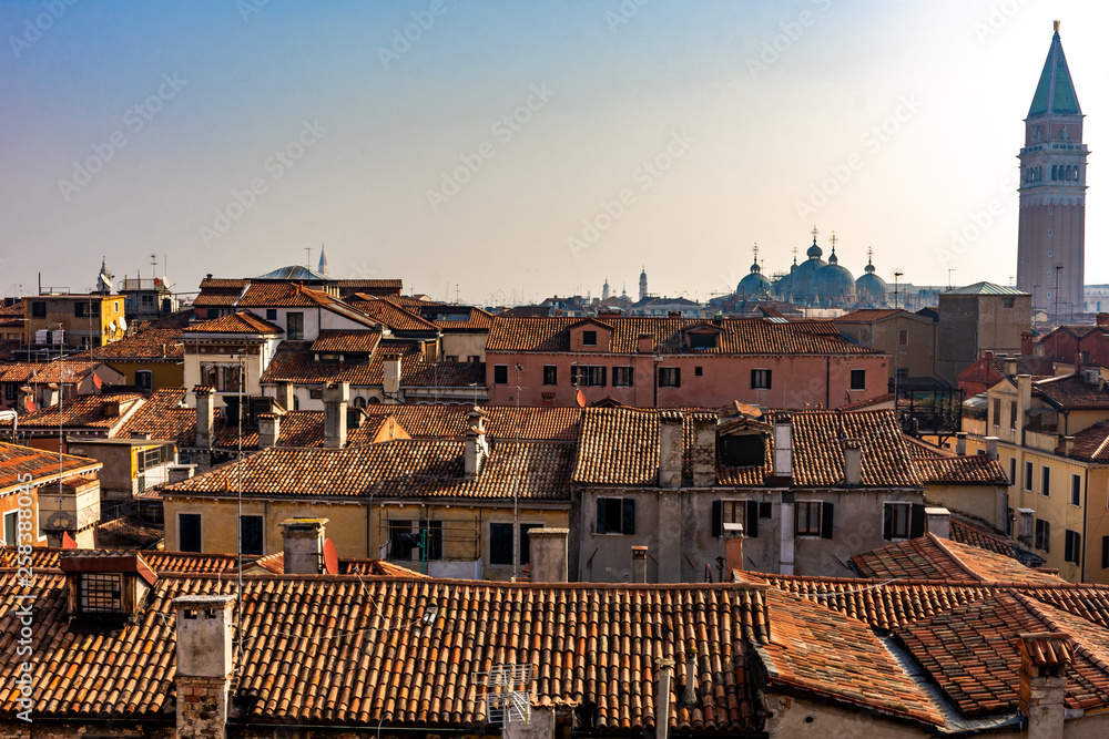 Italy, Venice, view of the city from the spiral staircase of the Contarini palace.