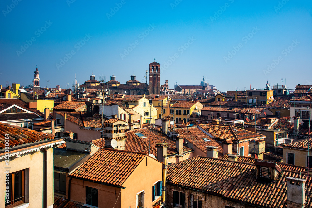 Italy, Venice, view of the city from the spiral staircase of the Contarini palace.