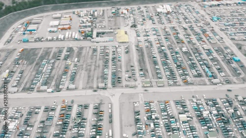 Car park, parking storage, car dealer sale lot, aerial hyperlapse photo
