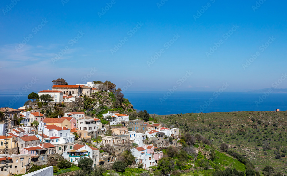 Greece, Kea island. Panoramic view of Kastro area, Ioulis