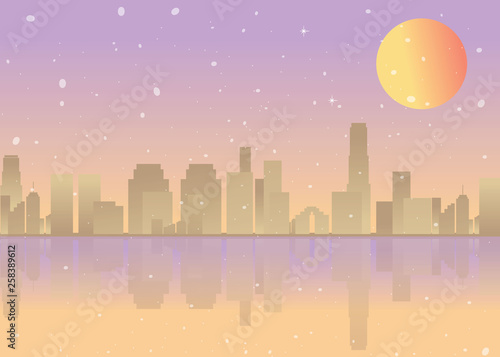 Sun rise city  cartoon vector illustration for web and print