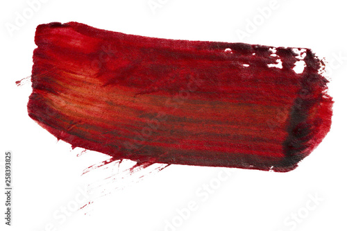 dark red watercolor blot with inked brush and paper texture hand-drawn.