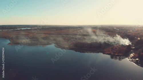 Top view of plain being in fire